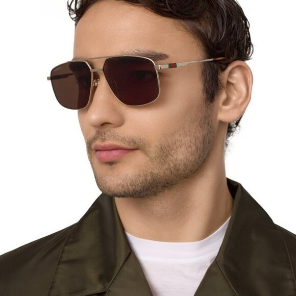 Gucci GG1676S 002 Men NAVIGATOR BRAND NEW Sunglasses Gold Brown Aviator - Picture 12 of 12